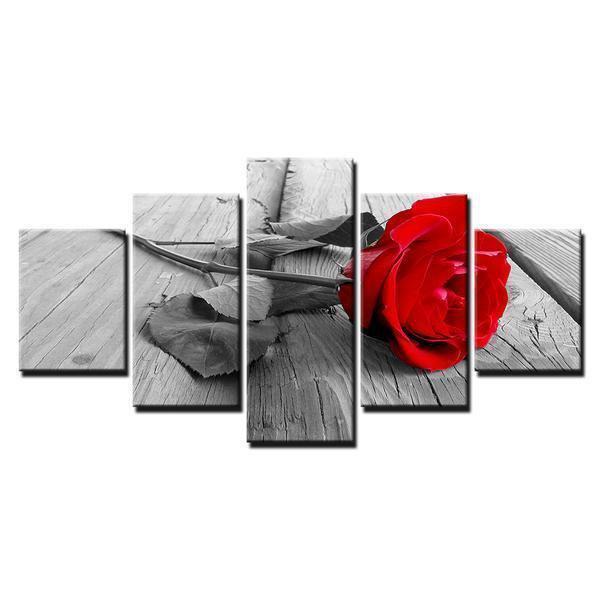 Beautiful Red Rose Flower Gray Nature Canvas Wall Art