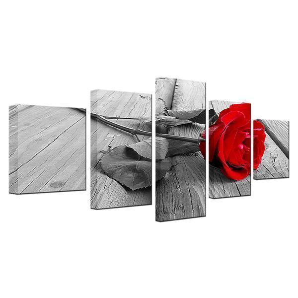 Beautiful Red Rose Flower Gray Nature Canvas Wall Art