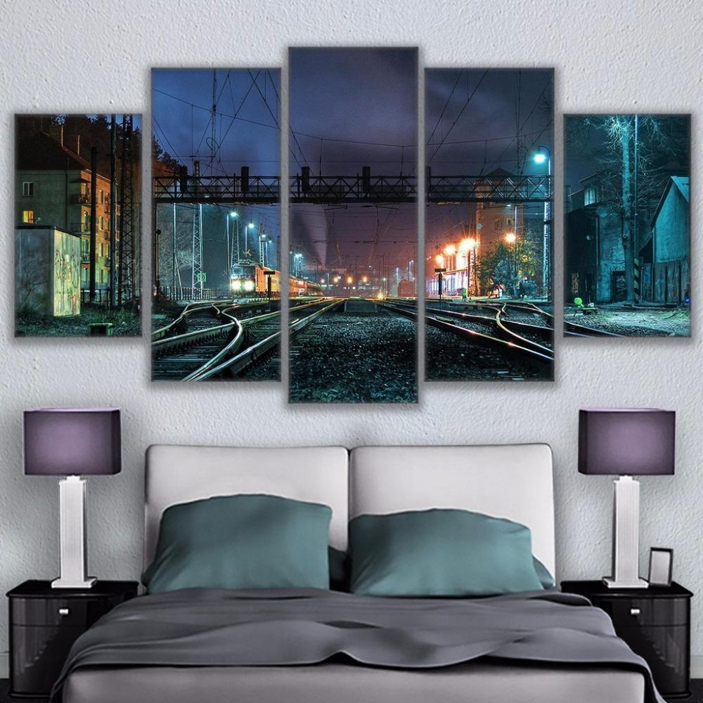 Beautiful Rustic Railroad Tracks Nature Canvas Wall Art