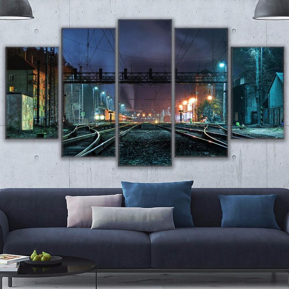 Beautiful Rustic Railroad Tracks Nature Canvas Wall Art