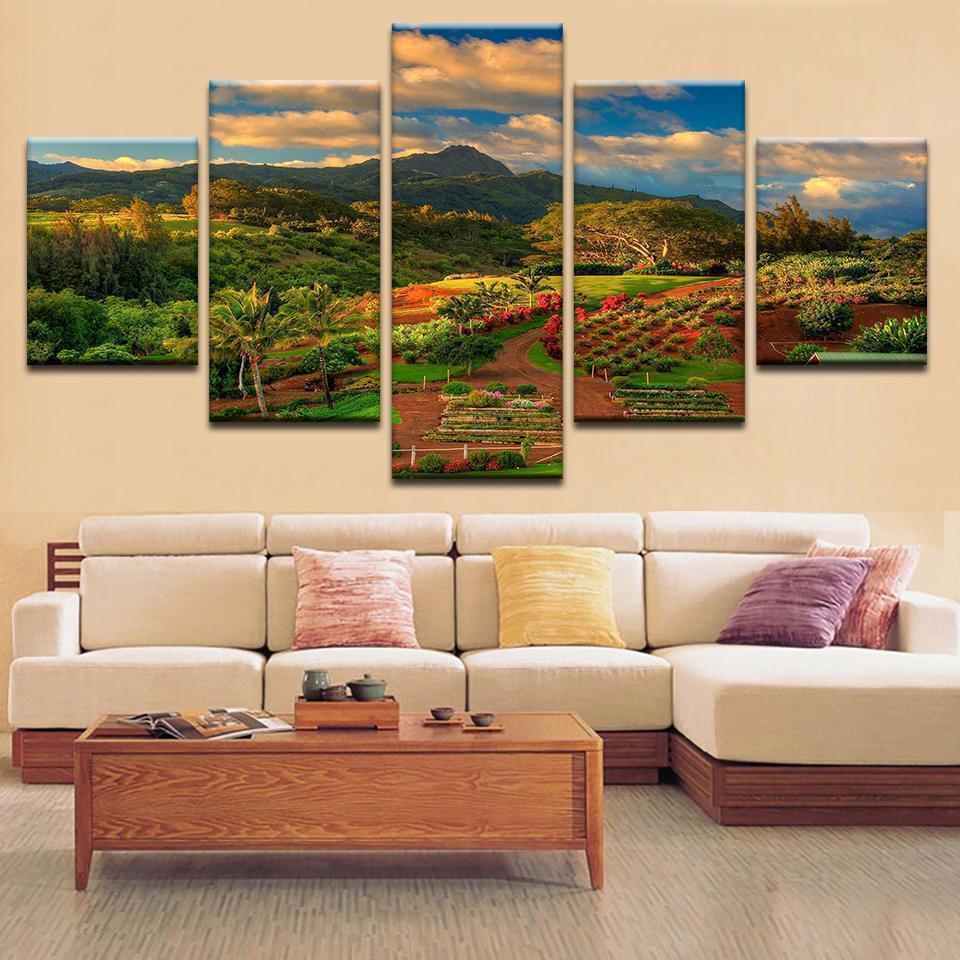 Beautiful Scenery Of A Mountain And A Villa Nature Canvas Wall Art