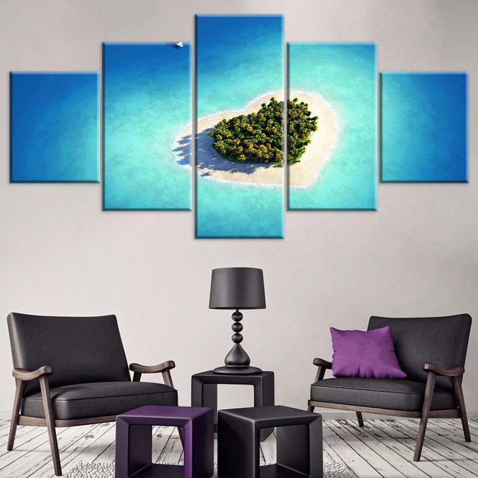 Beautiful Sea Heart Reef Island Tavarua Nature Canvas Wall Art