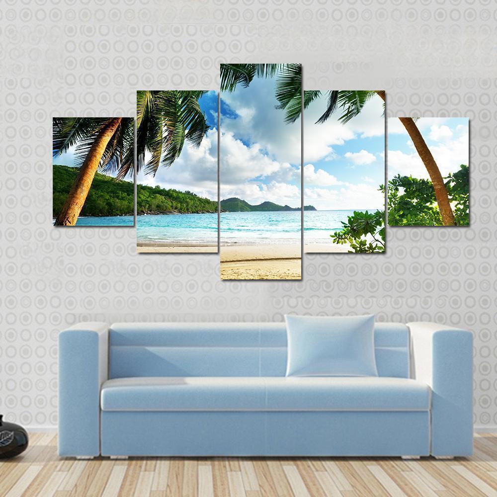 Beautiful Seychelles Beach And Wooden Pier Nature Canvas Wall Art