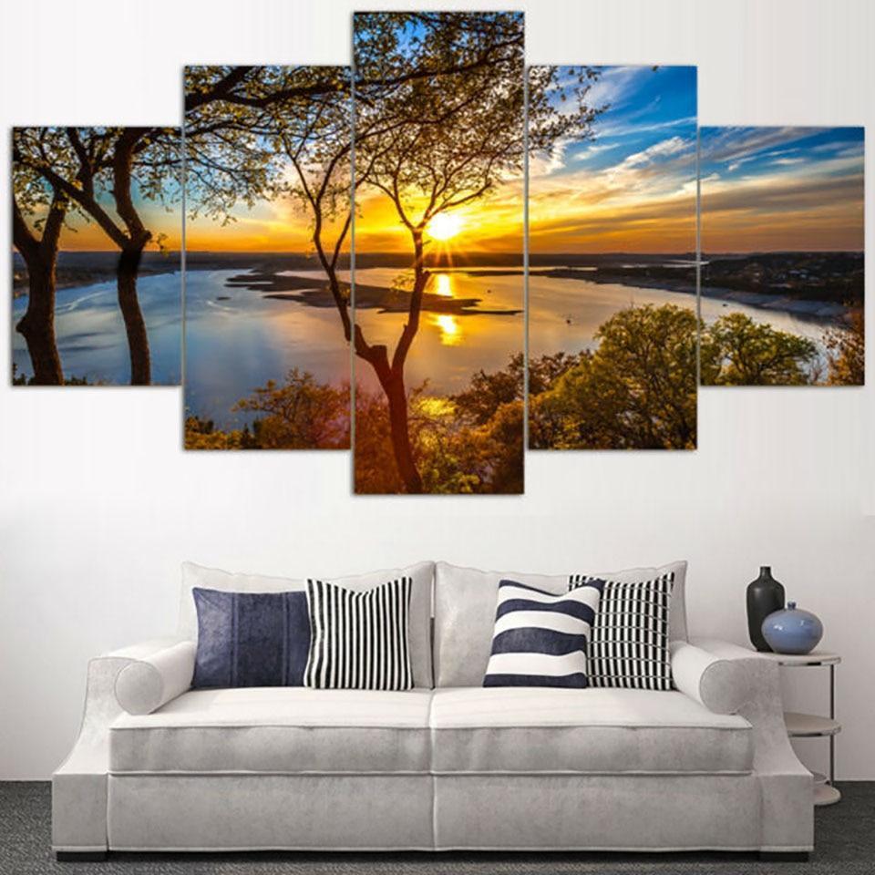 Beautiful Sunrise Lakeview Nature Canvas Wall Art