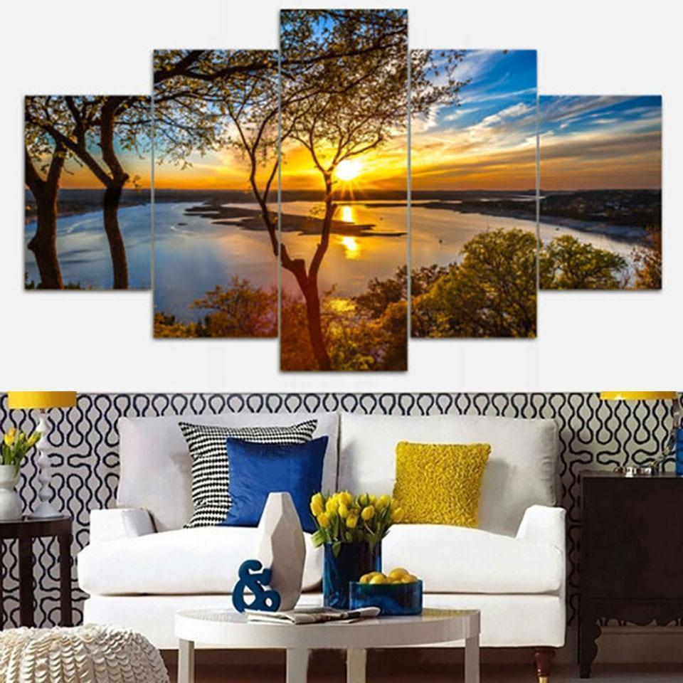 Beautiful Sunrise Lakeview Nature Canvas Wall Art