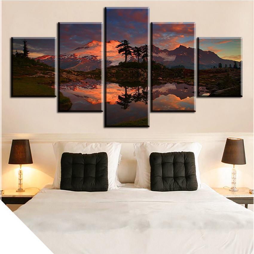 Beautiful Sunset Over The Snowy Mountain Nature Canvas Wall Art