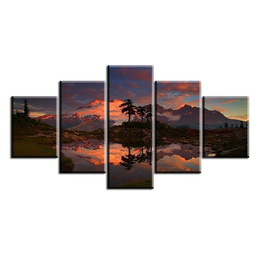 Beautiful Sunset Over The Snowy Mountain Nature Canvas Wall Art