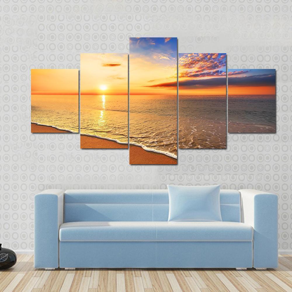Beautiful Tropical Sunrise On The Beach Nature Canvas Wall Art