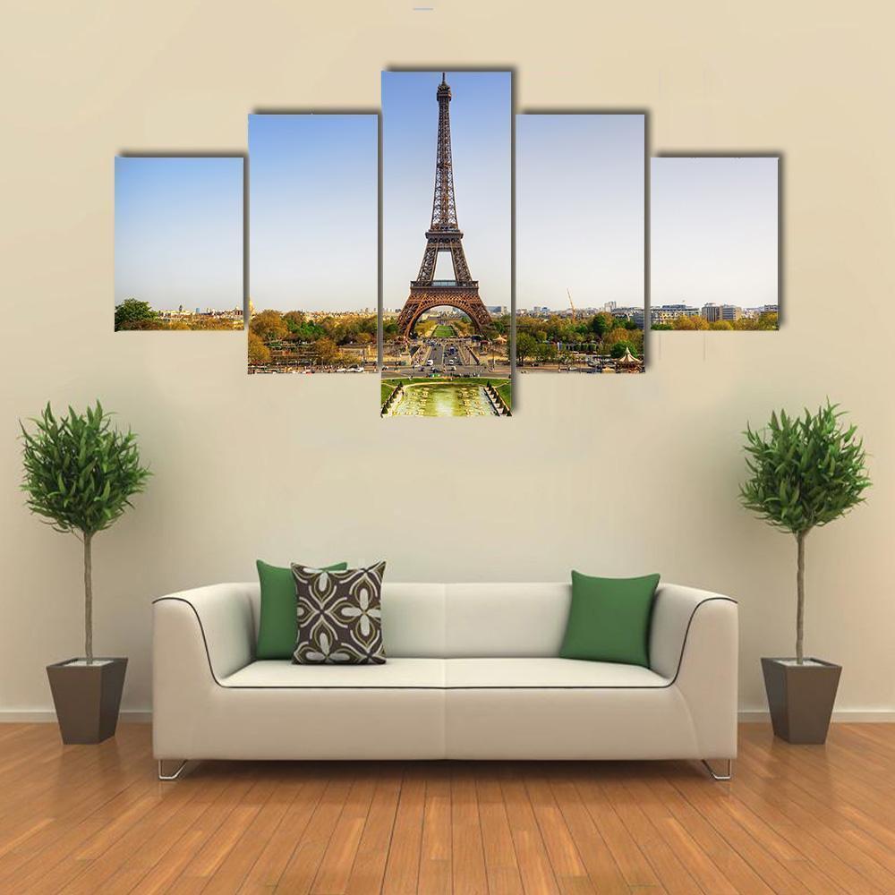 Beautiful View Of Eiffel Tower In Paris Nature Canvas Wall Art