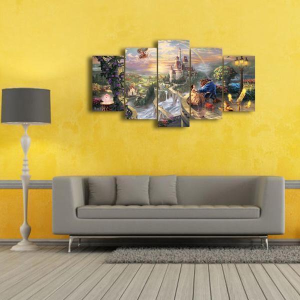 Beauty And The Beast Castle Fairyland Cartoon Canvas Wall Art