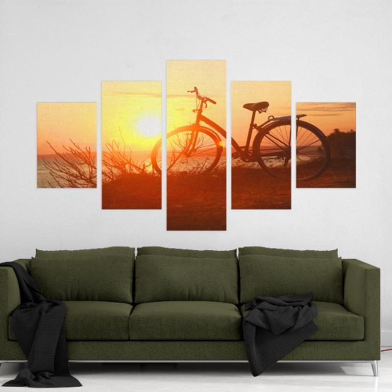 Bicycle On The Beach At Sunrise Sport Canvas Wall Art