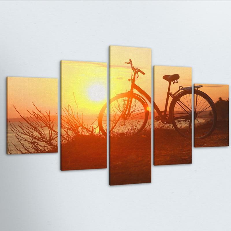 Bicycle On The Beach At Sunrise Sport Canvas Wall Art