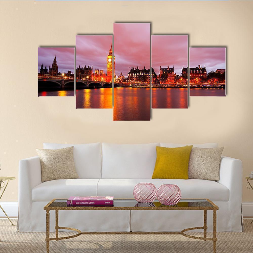 Big Ben And Houses Of Parliament At Dusk Nature Canvas Wall Art