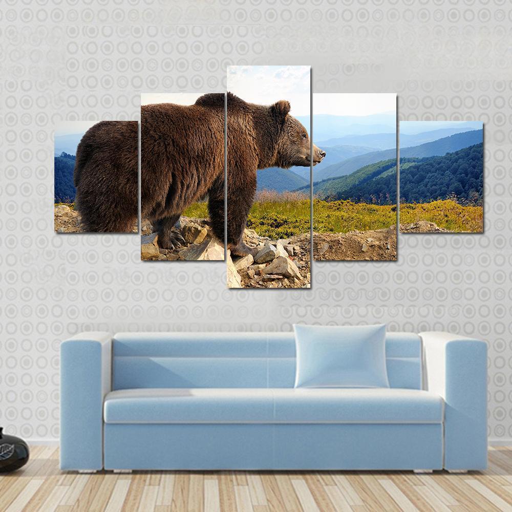 Big Brown Bear In The Mountain Animal Canvas Wall Art