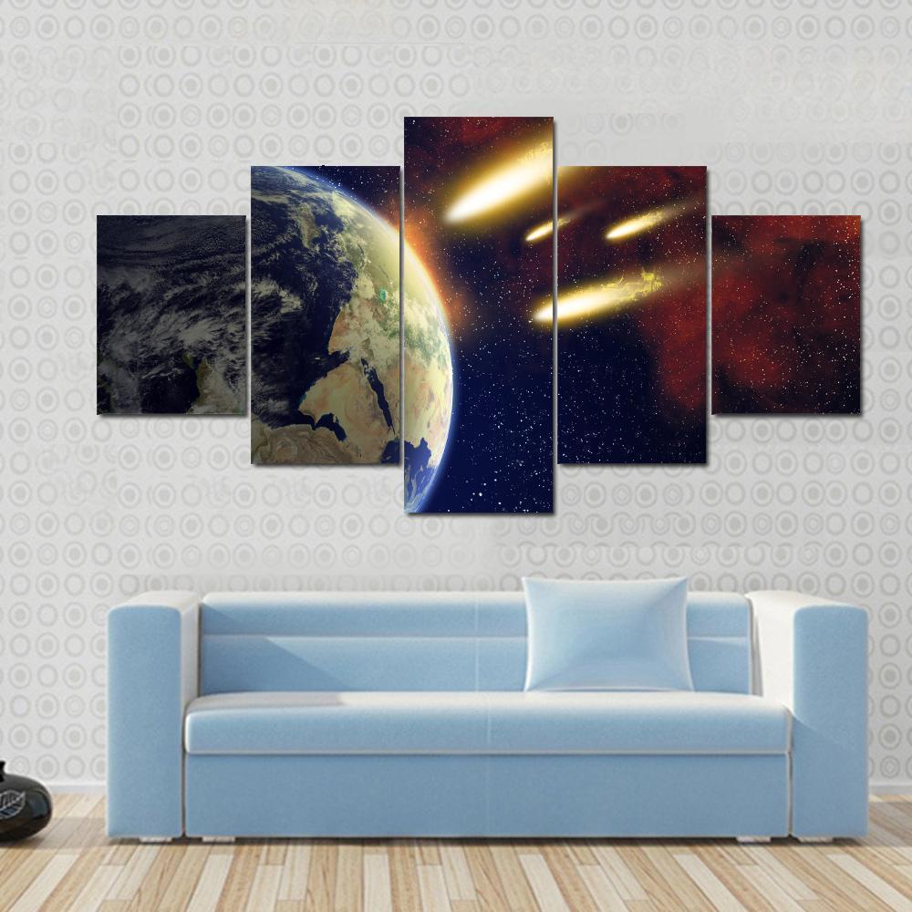 Big Comets Approching Planet Earth Atmosphere Space Canvas Wall Art