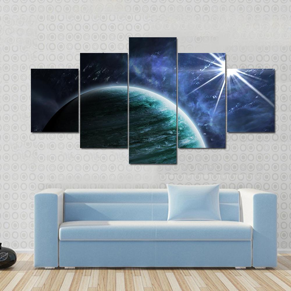 Big Gassy Planet And Shining Star Space Canvas Wall Art