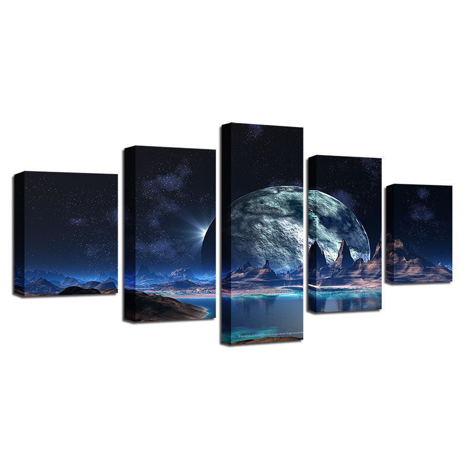 Big Moon Mountain Lake Abstract Nature Canvas Wall Art