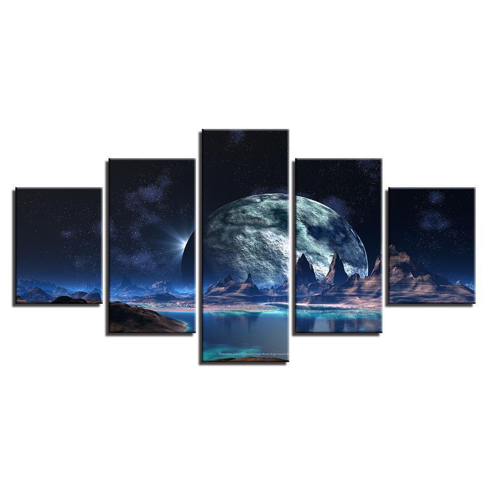 Big Moon Mountain Lake Abstract Nature Canvas Wall Art