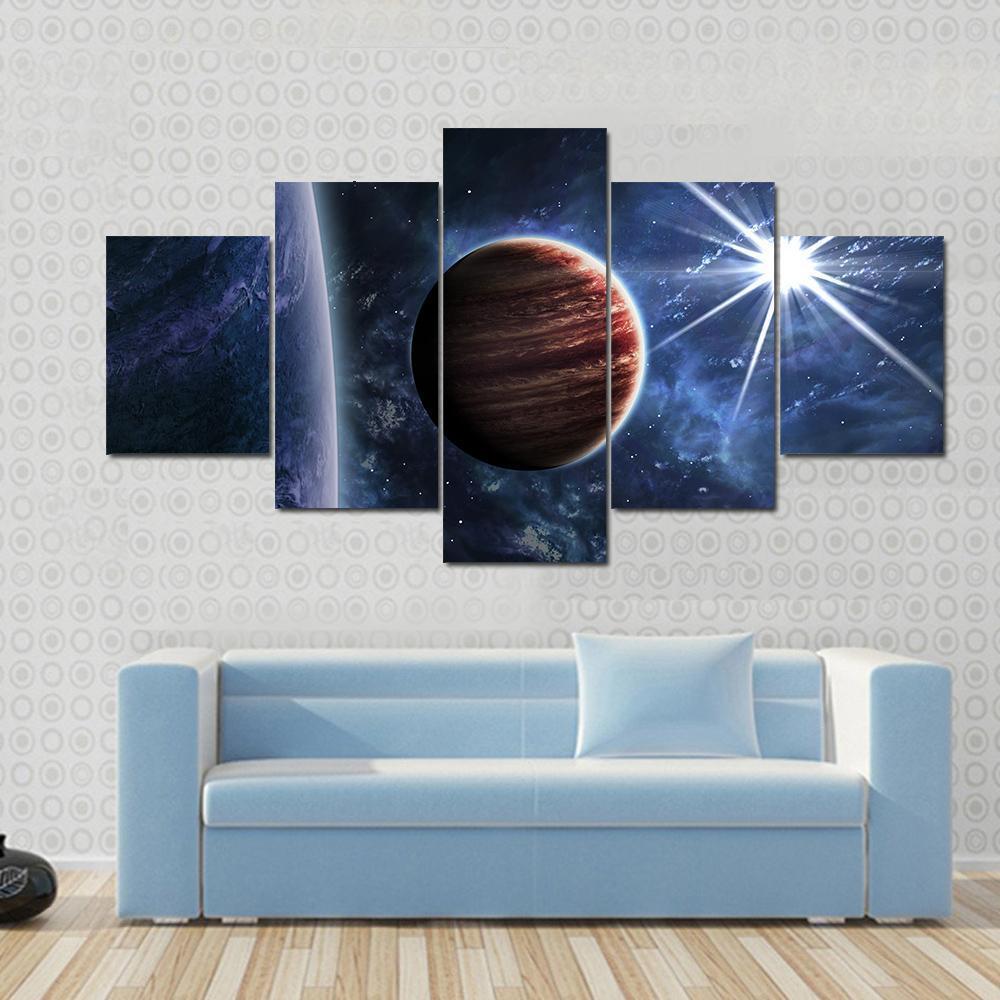 Big Planet Moon And Star Space Canvas Wall Art