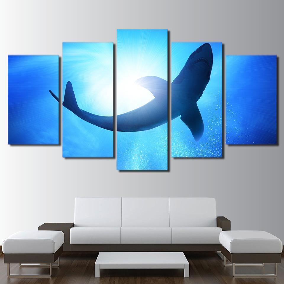 Big Shark Deep Blue Sea Ocean Animal Canvas Wall Art