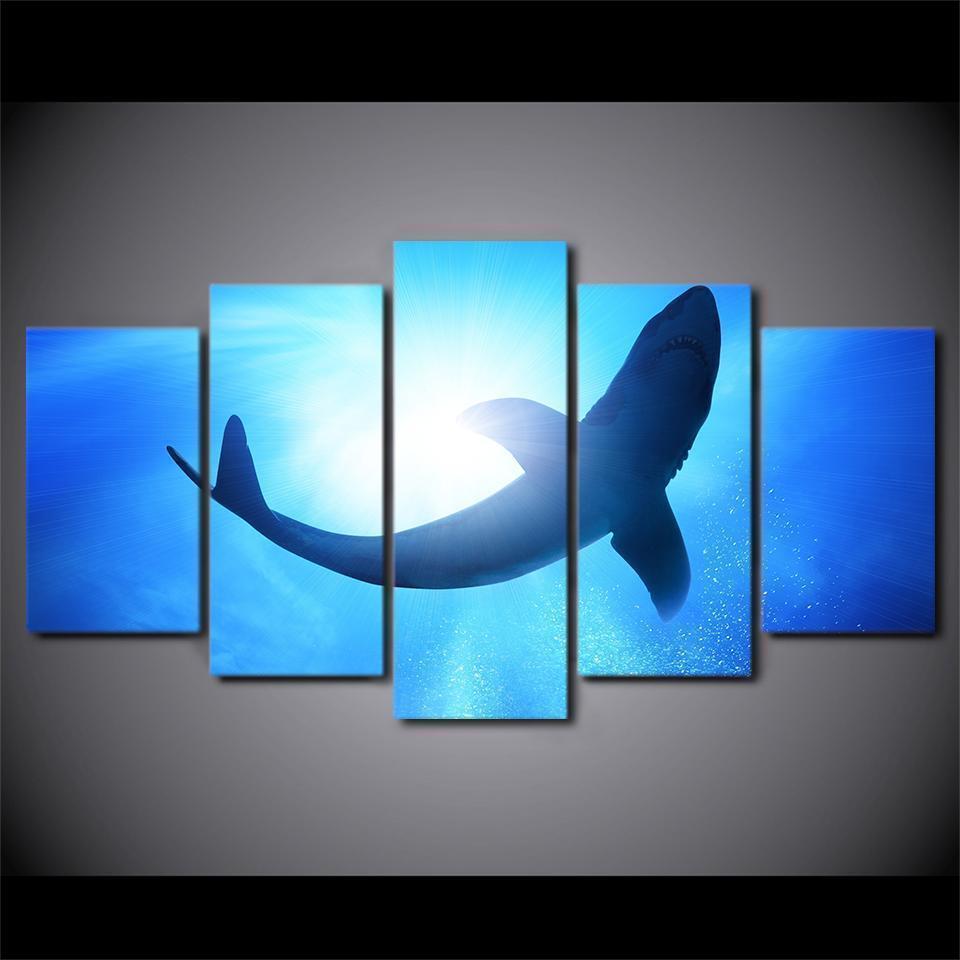 Big Shark Deep Blue Sea Ocean Animal Canvas Wall Art