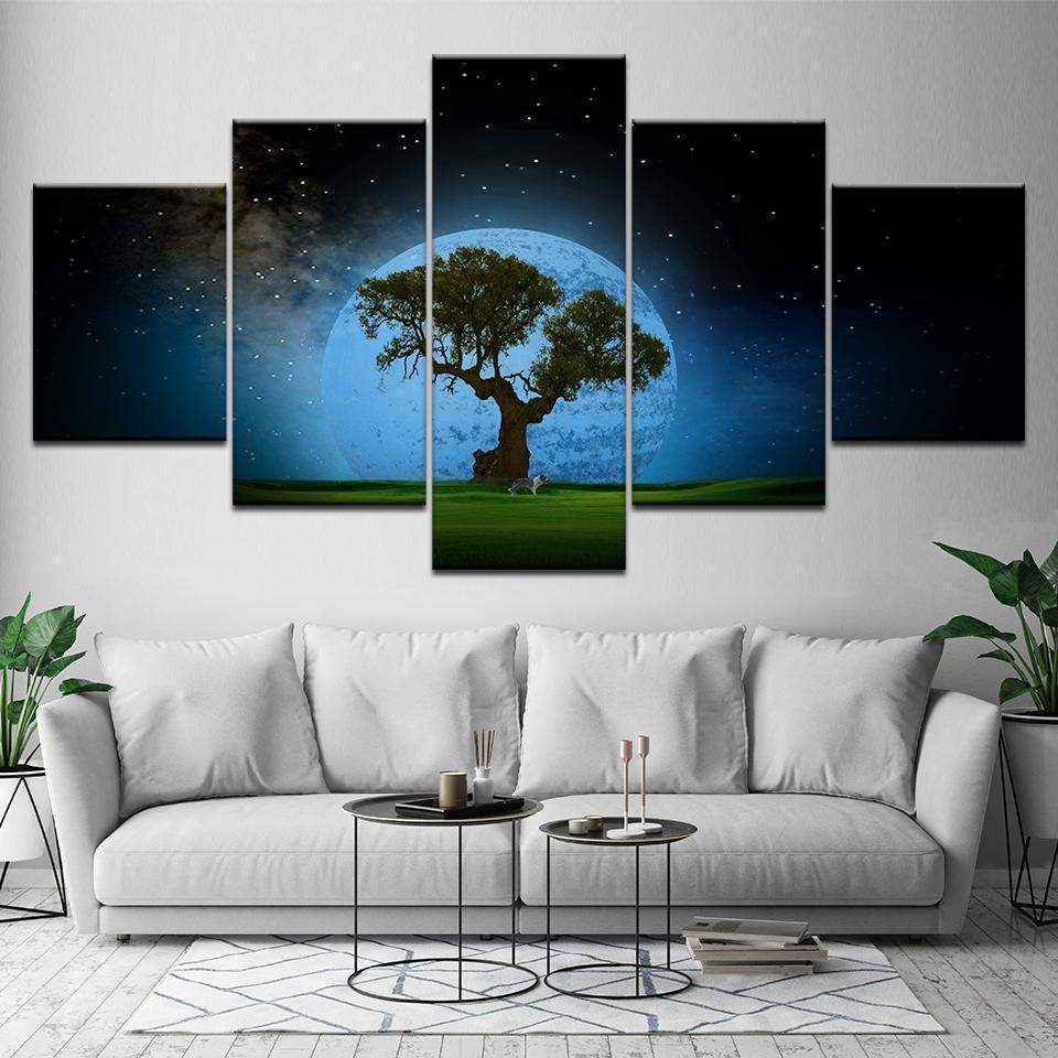 Big Tree Moon Night Scene Nature Canvas Wall Art