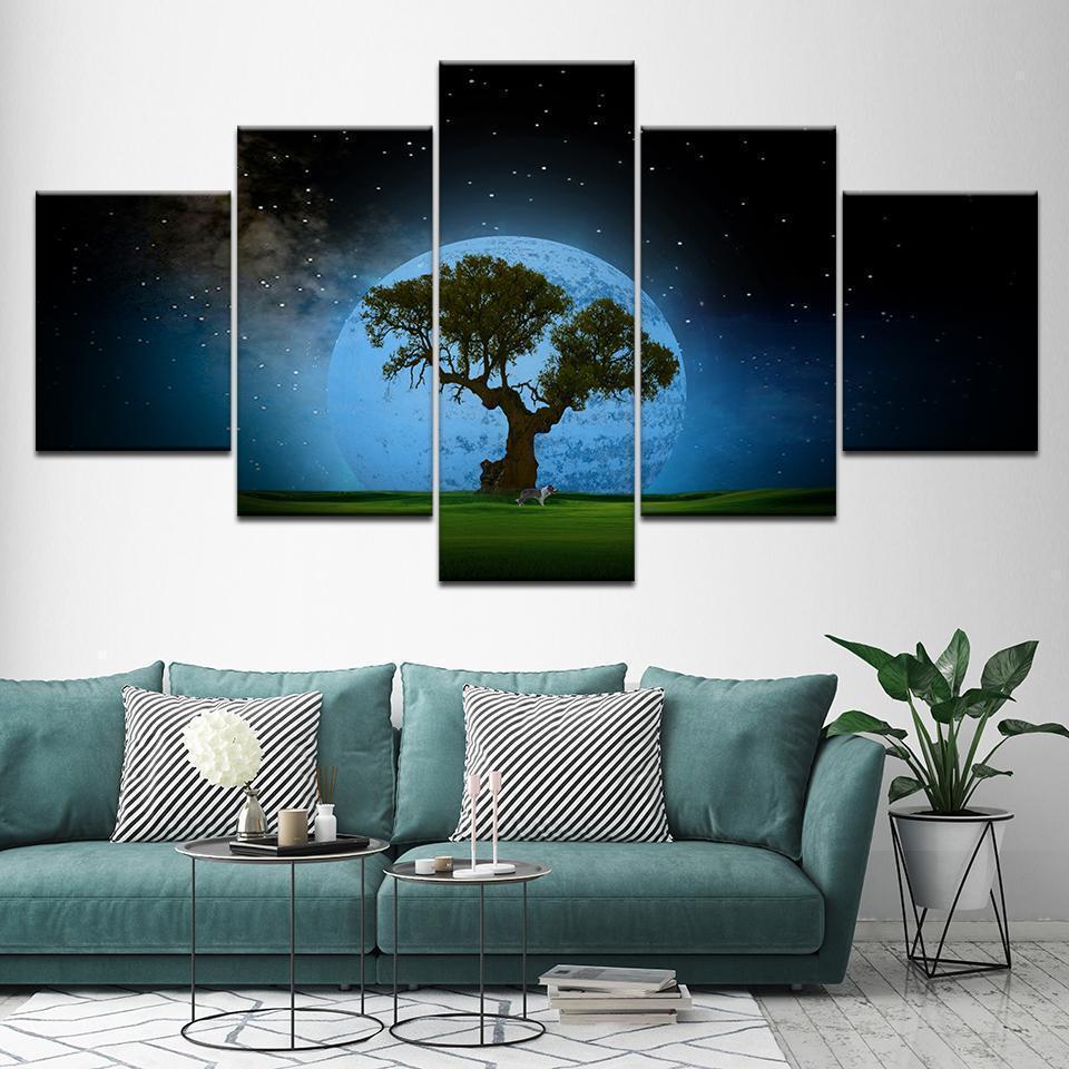 Big Tree Moon Night Scene Nature Canvas Wall Art