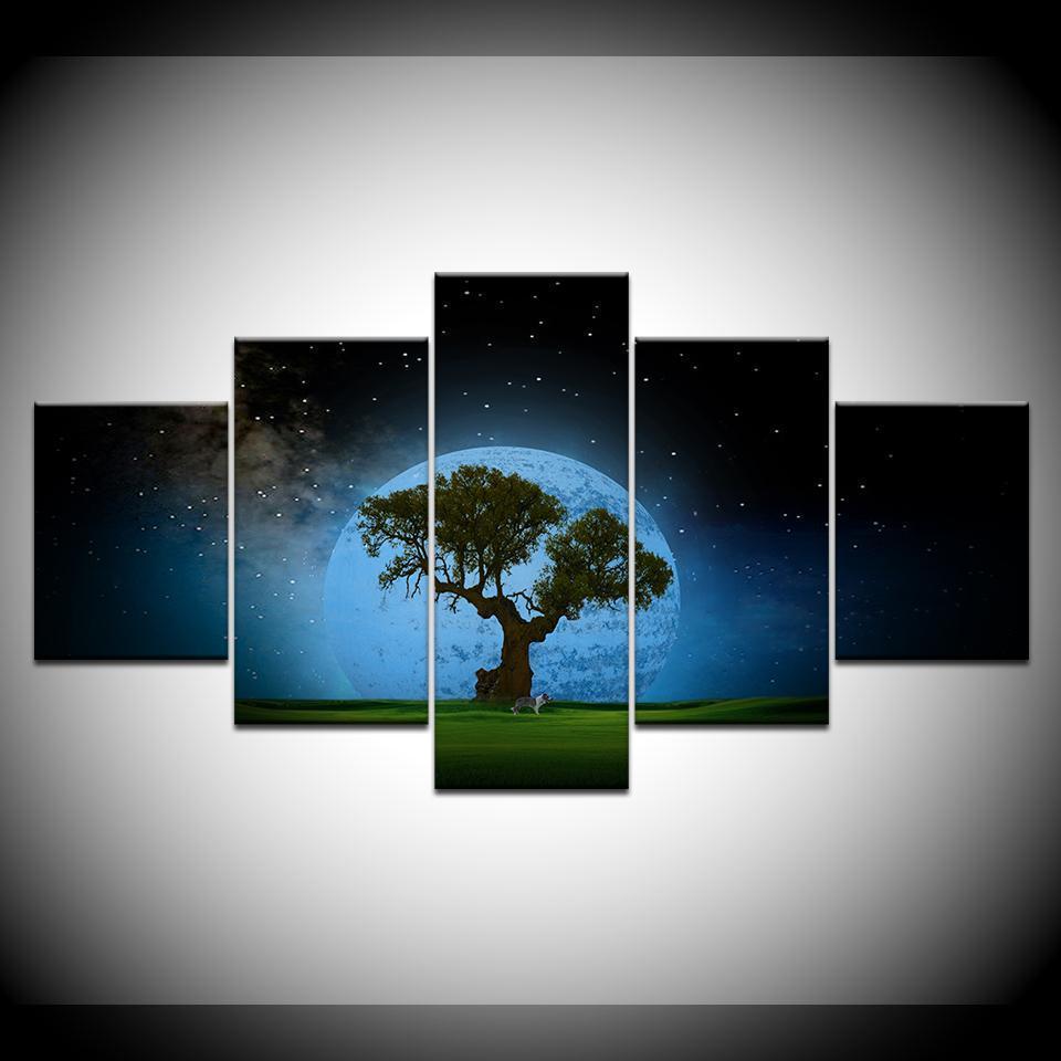 Big Tree Moon Night Scene Nature Canvas Wall Art