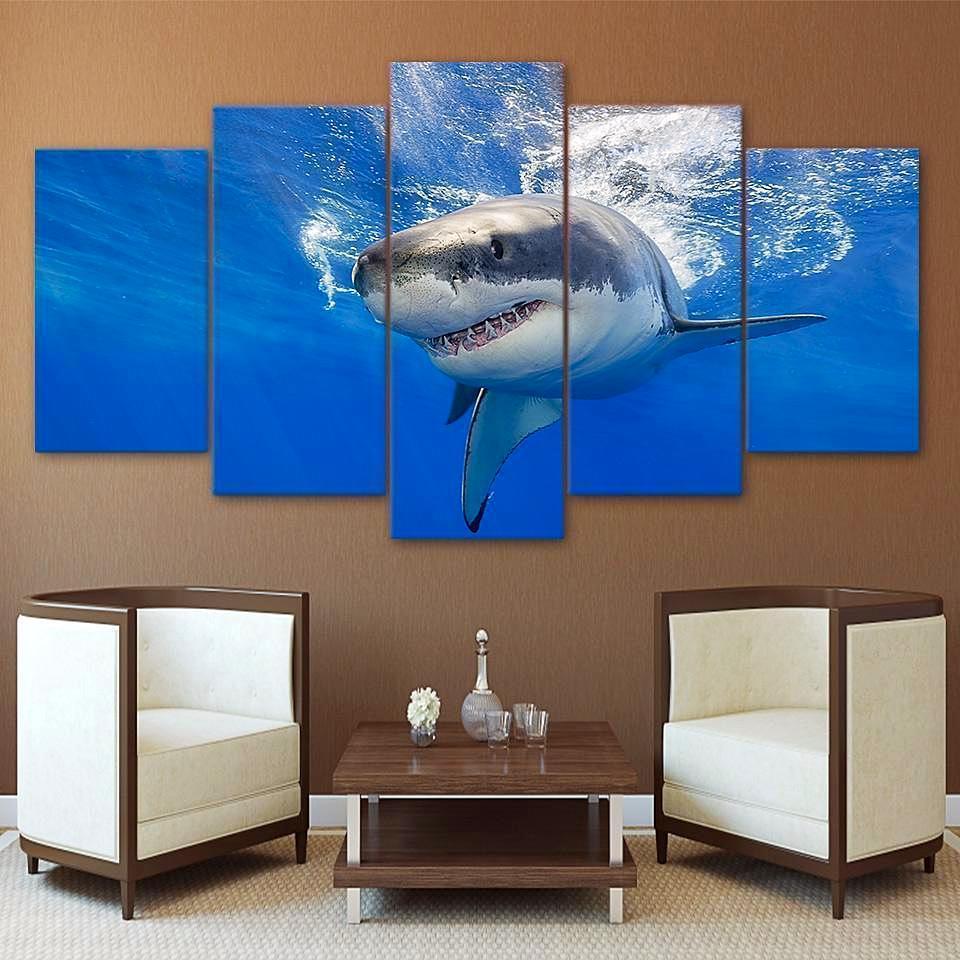Big White Shark Animal Canvas Wall Art