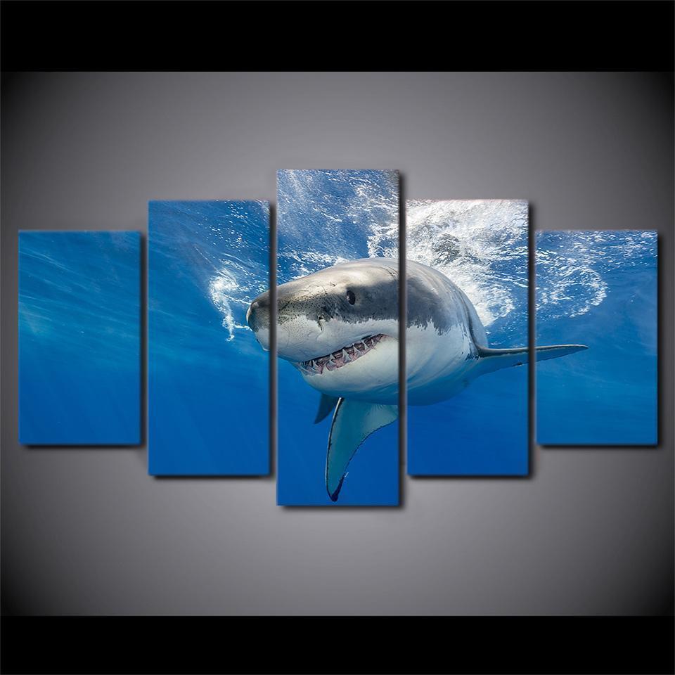 Big White Shark Animal Canvas Wall Art