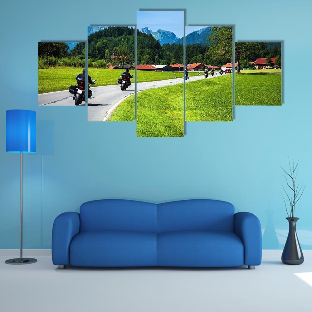 Bikers On Mountainous Road Nature Canvas Wall Art