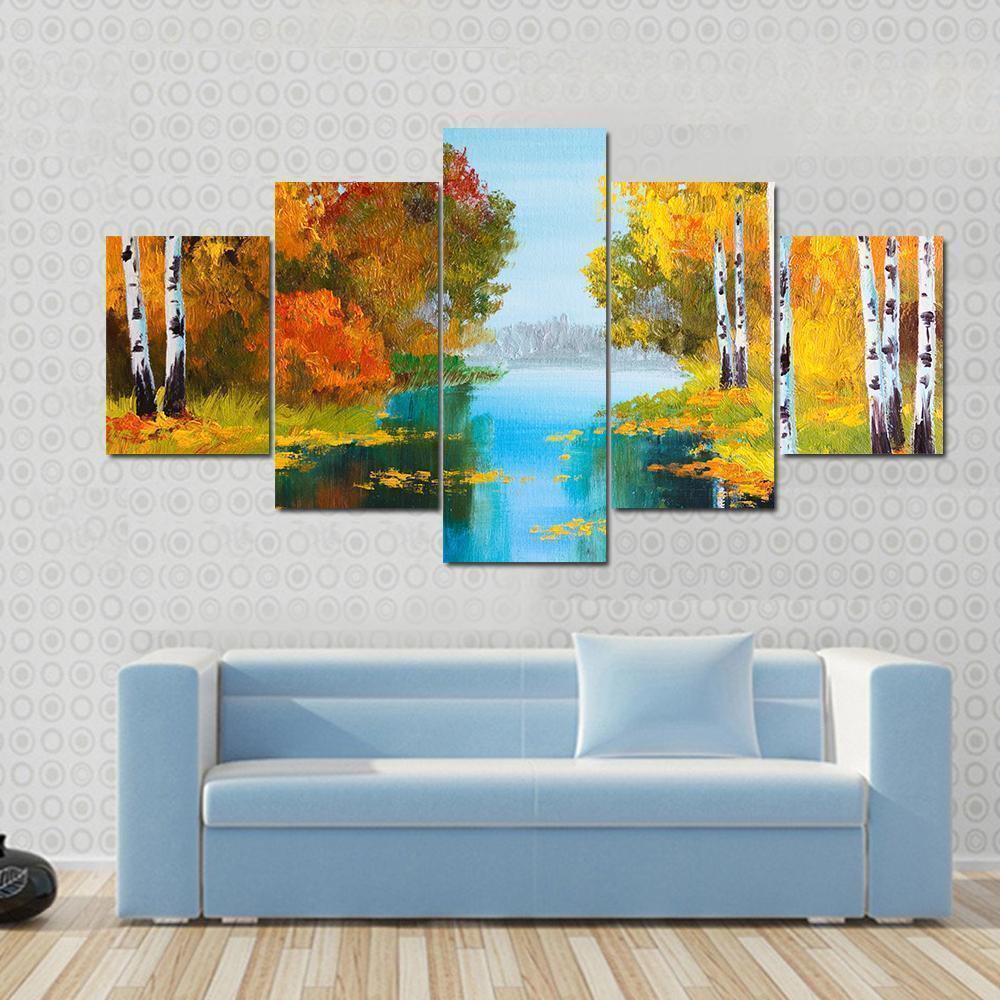 Birch Forest Near The River Nature Canvas Wall Art