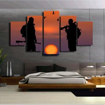 Bird Hunter Silhouette Army Canvas Wall Art
