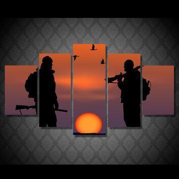 Bird Hunter Silhouette Army Canvas Wall Art