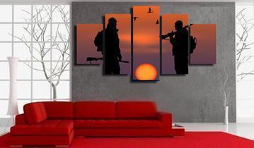 Bird Hunter Silhouette Army Canvas Wall Art
