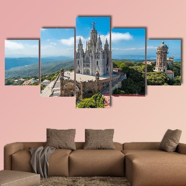 Bird View On Tibidabo Church On Mountain Nature Canvas Wall Art