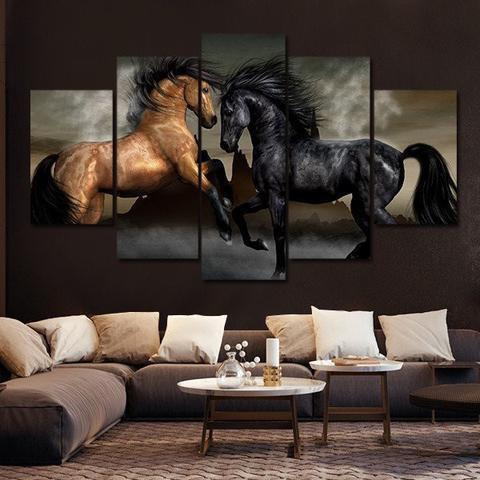 Black And Bay Horses Animal Canvas Wall Art