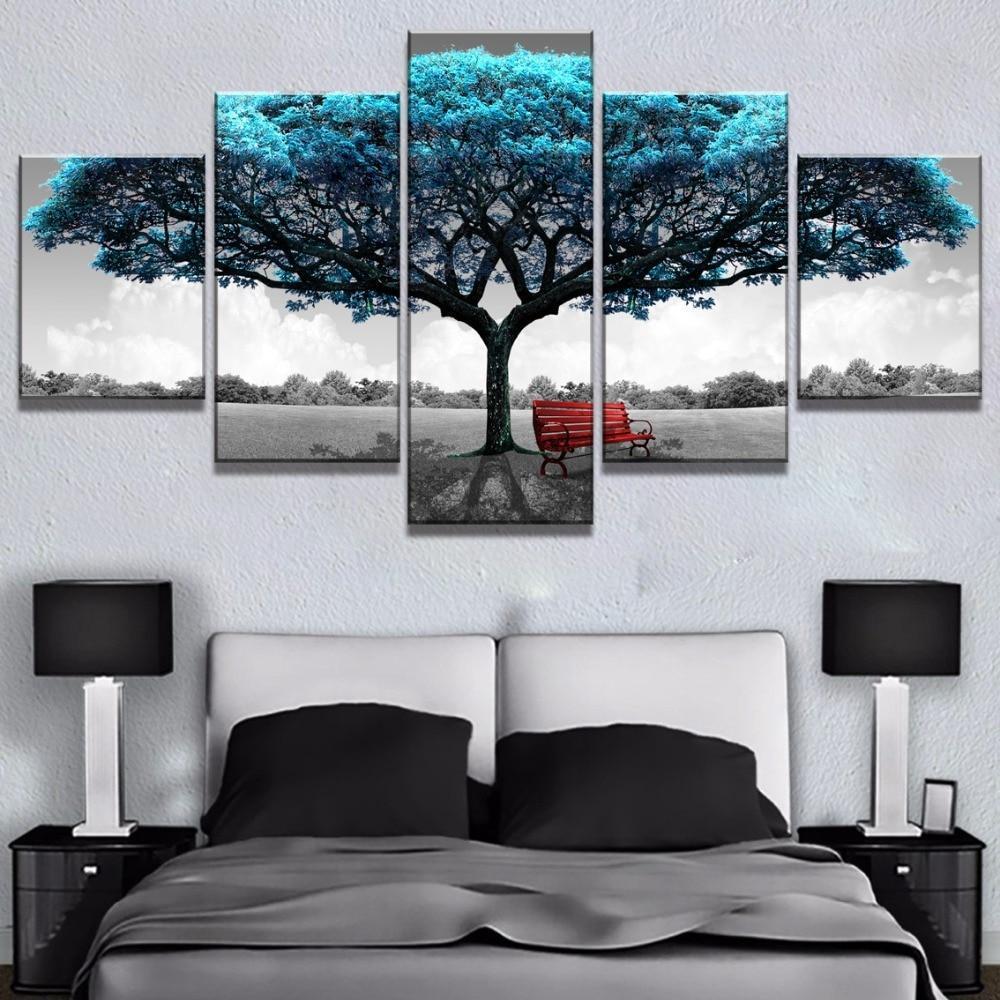 Black And White Blue Tree Nature Canvas Wall Art