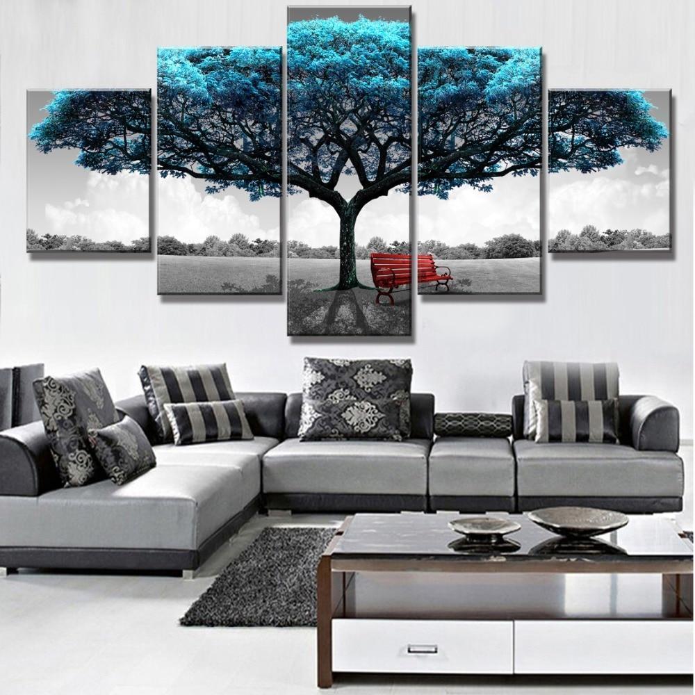 Black And White Blue Tree Nature Canvas Wall Art