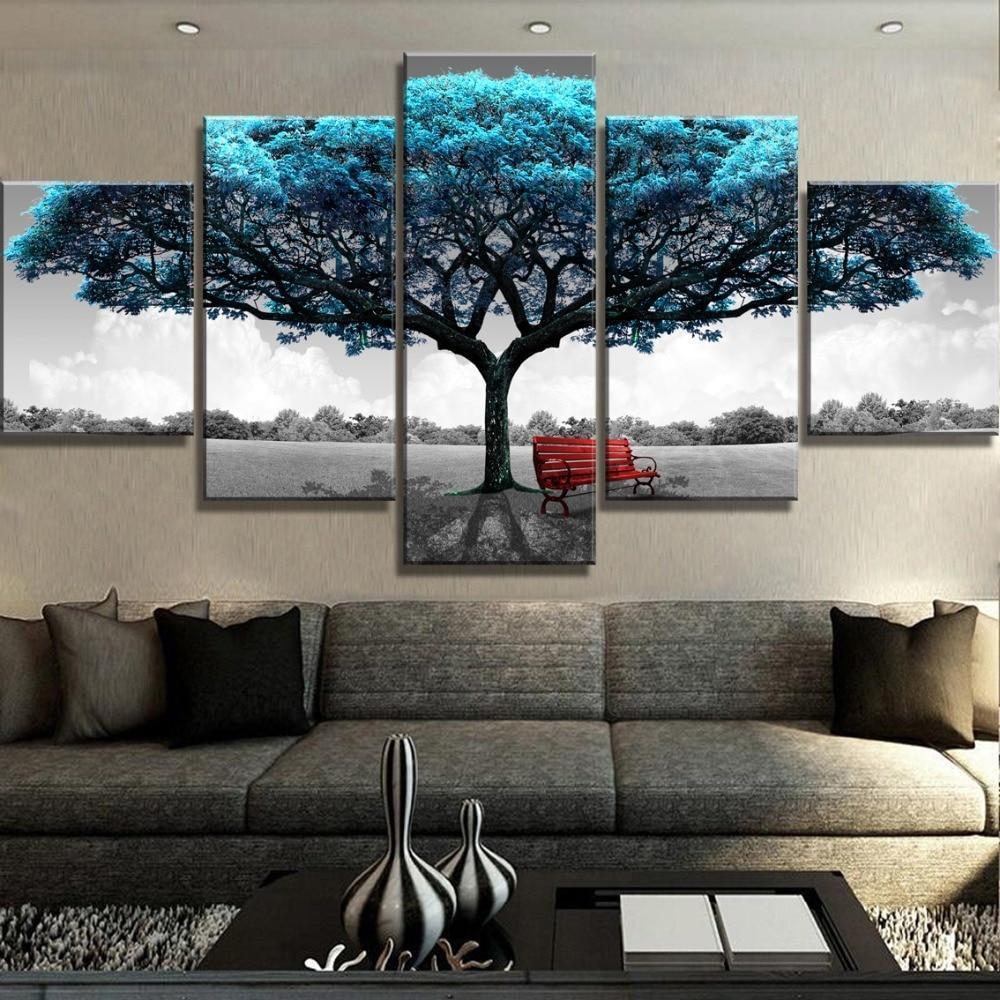 Black And White Blue Tree Nature Canvas Wall Art
