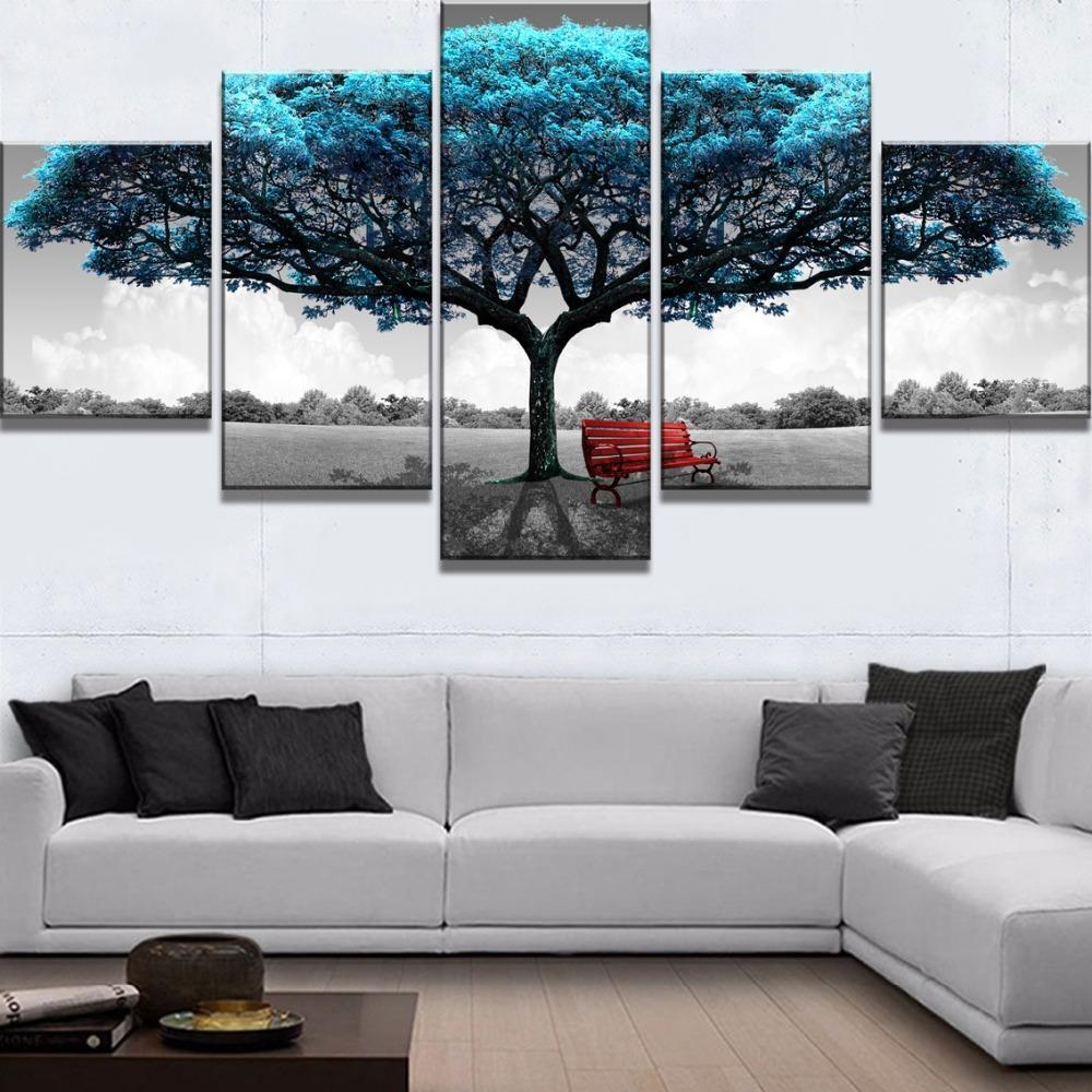 Black And White Blue Tree Nature Canvas Wall Art