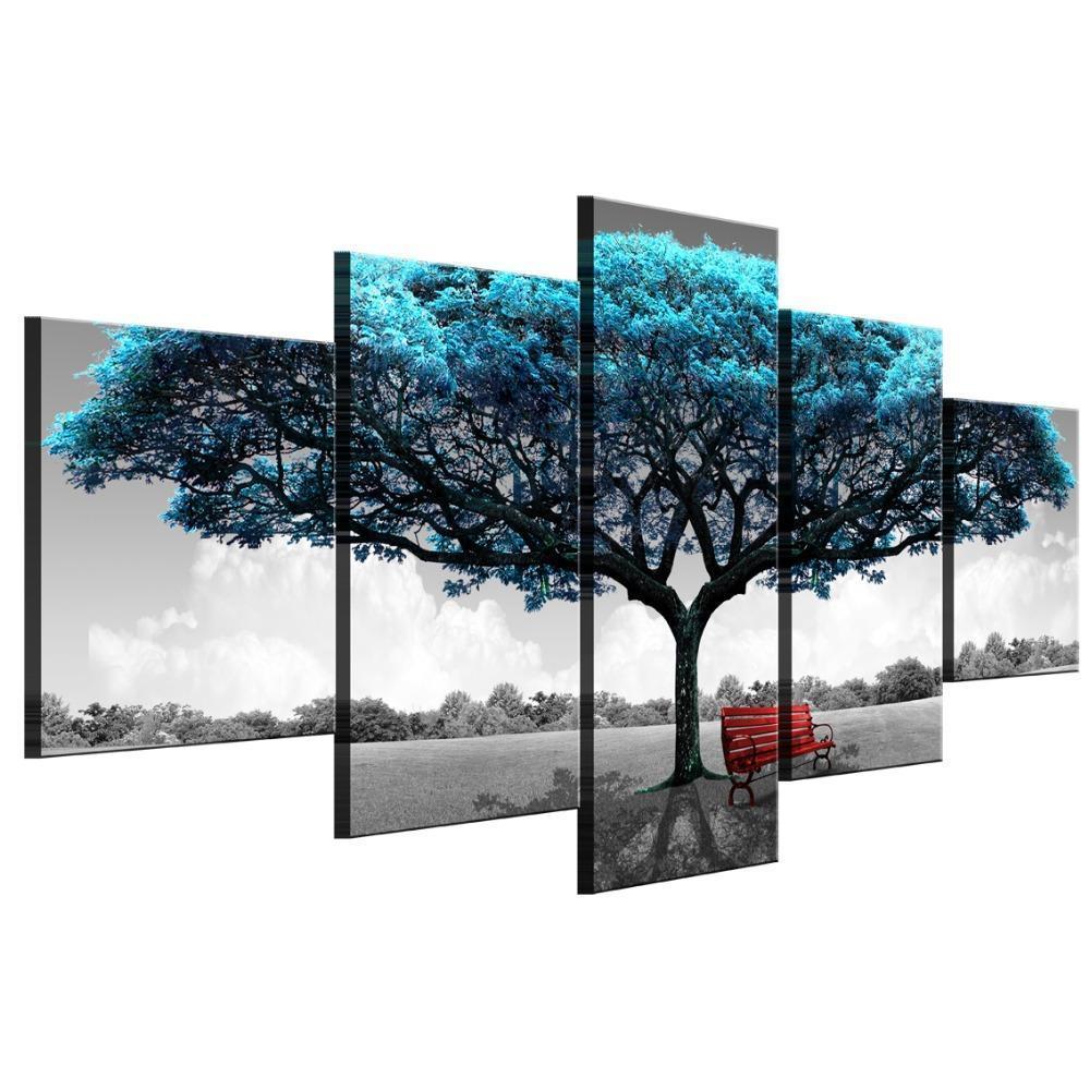 Black And White Blue Tree Nature Canvas Wall Art