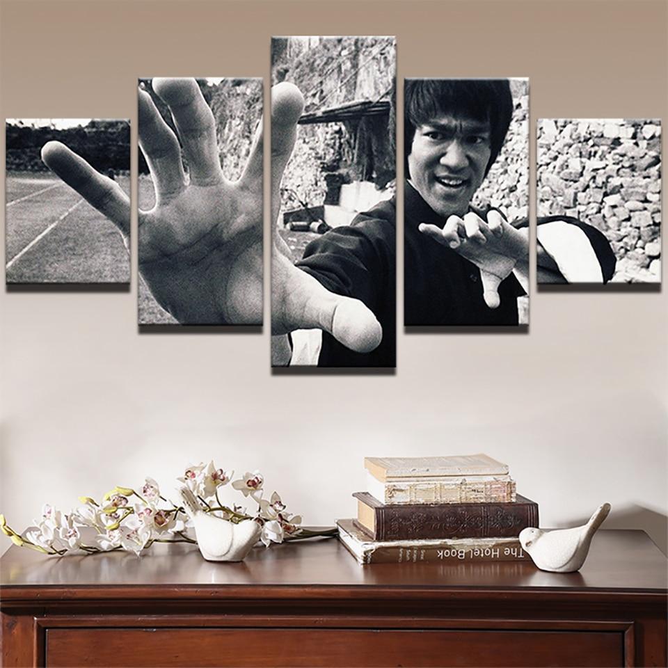 Black And White Bruce Lee  Celebrity Canvas Wall Art