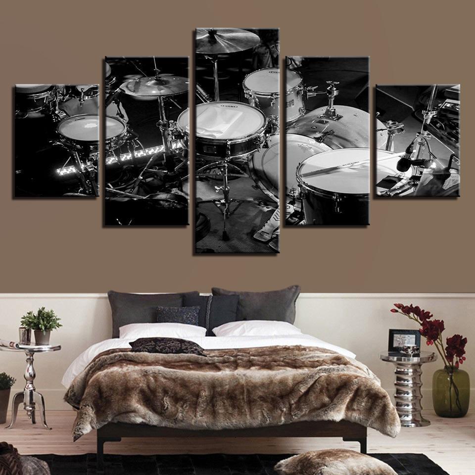 Black And White Drums Music Canvas Wall Art