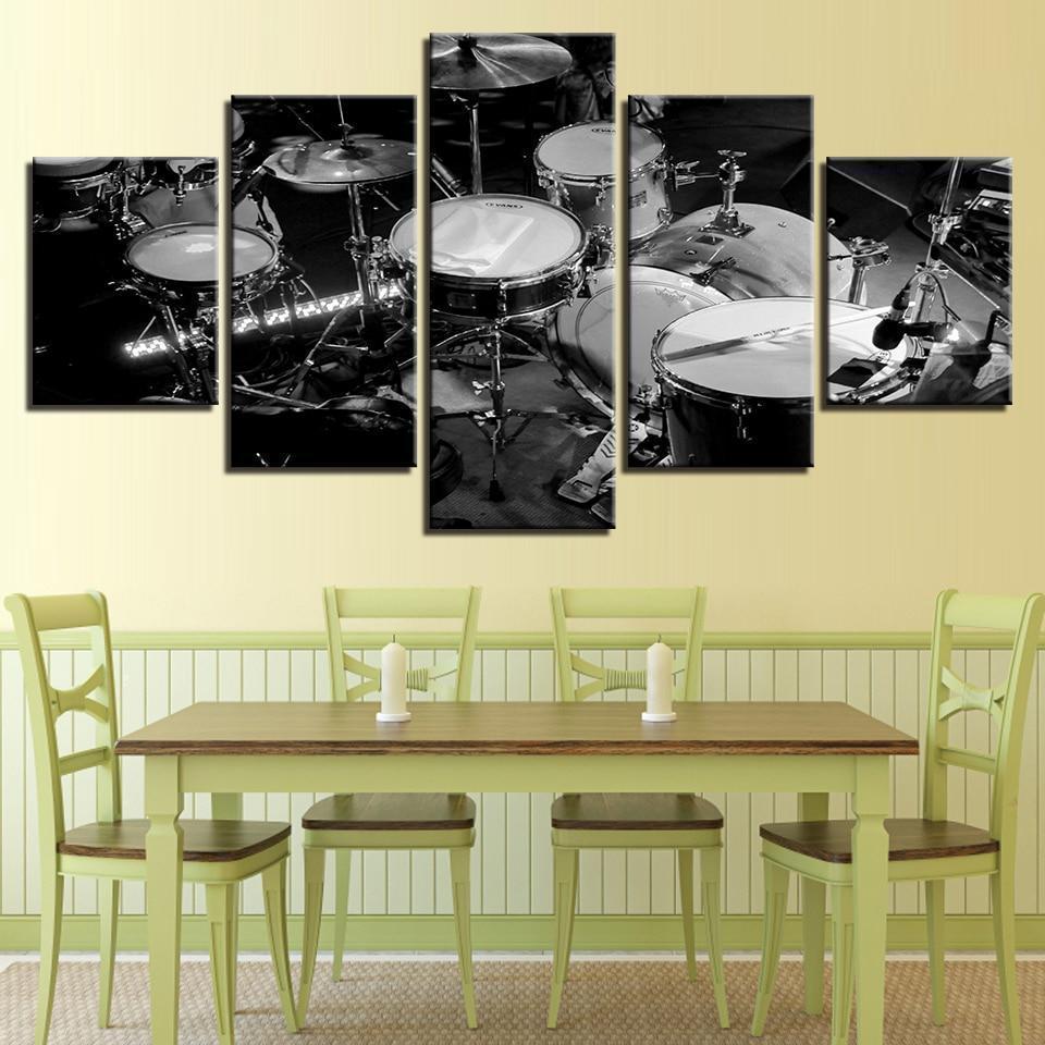 Black And White Drums Music Canvas Wall Art