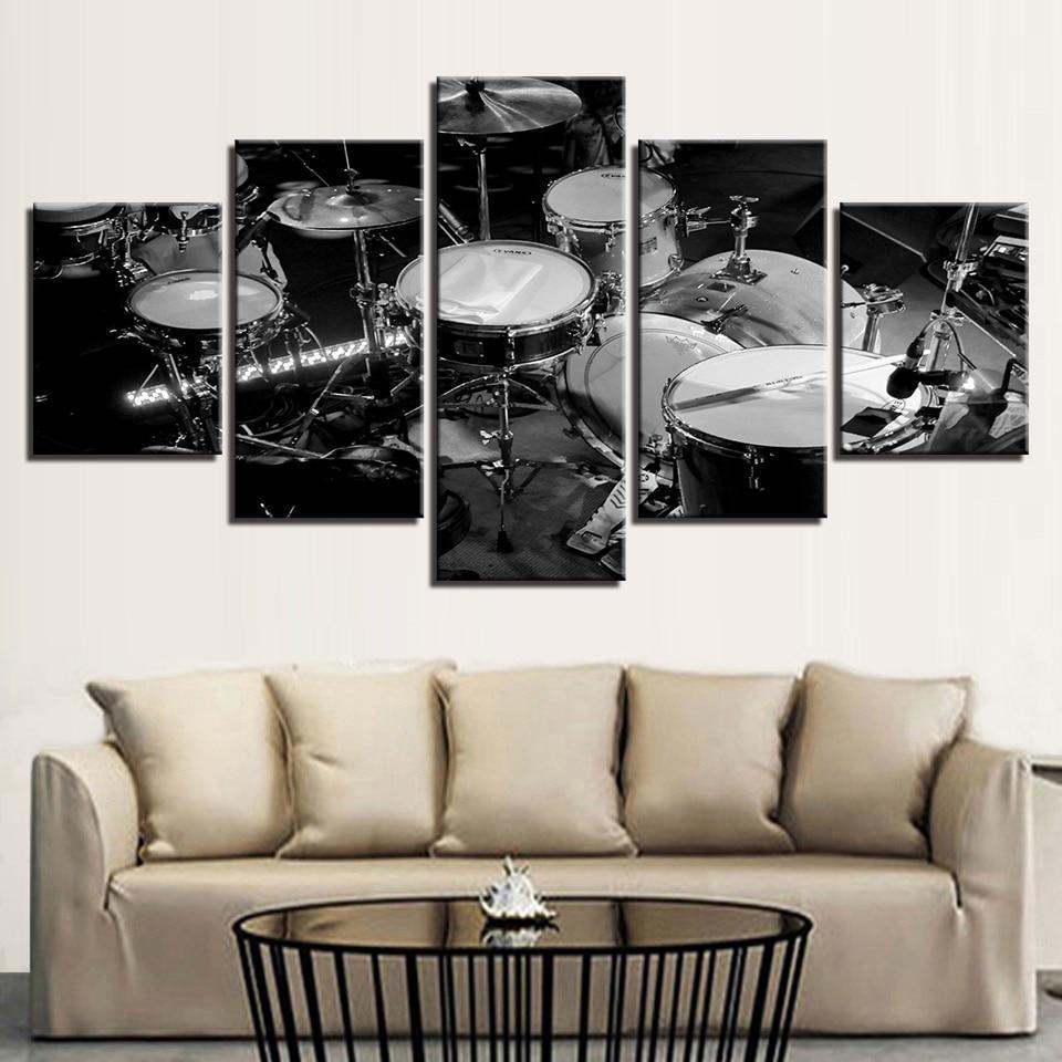 Black And White Drums Music Canvas Wall Art