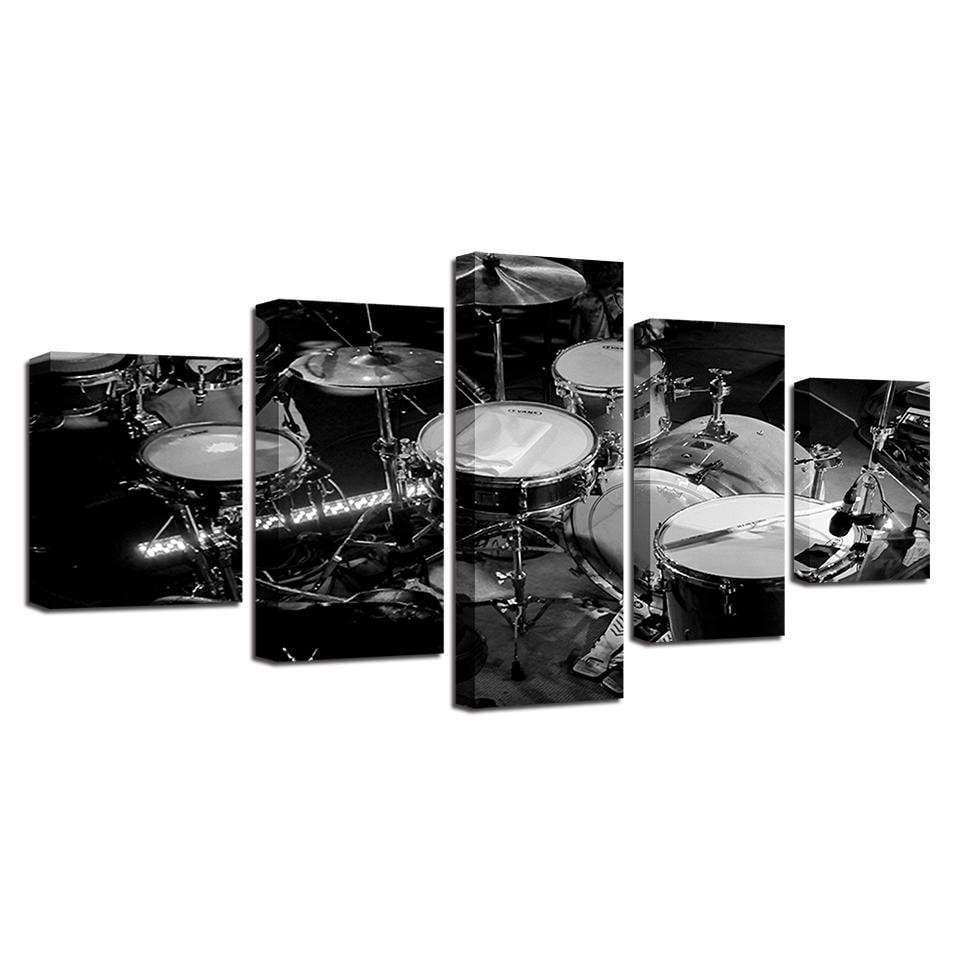 Black And White Drums Music Canvas Wall Art