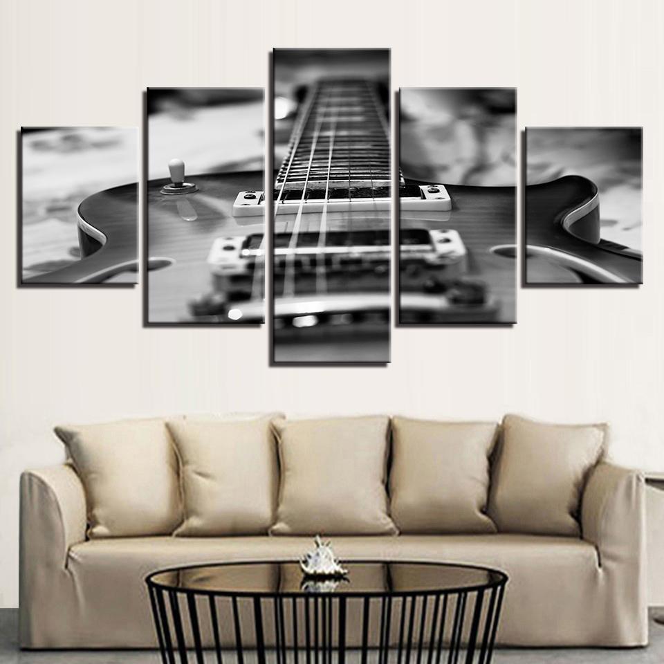 Black And White Guitar Music Canvas Wall Art