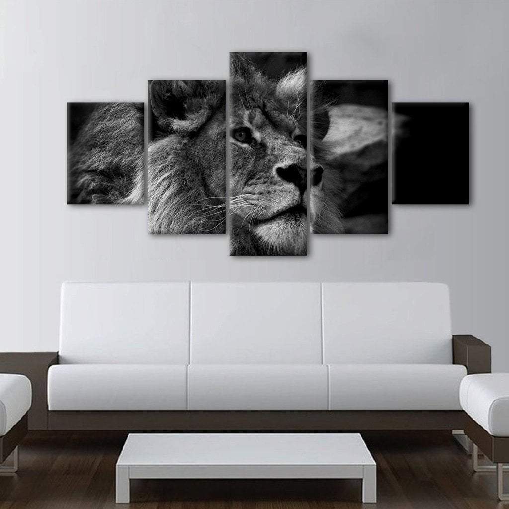 Black And White Lion 1 Animal Canvas Wall Art