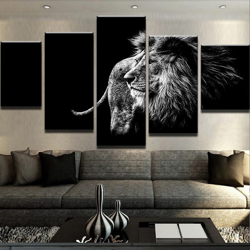 Black And White Lion Animal Canvas Wall Art